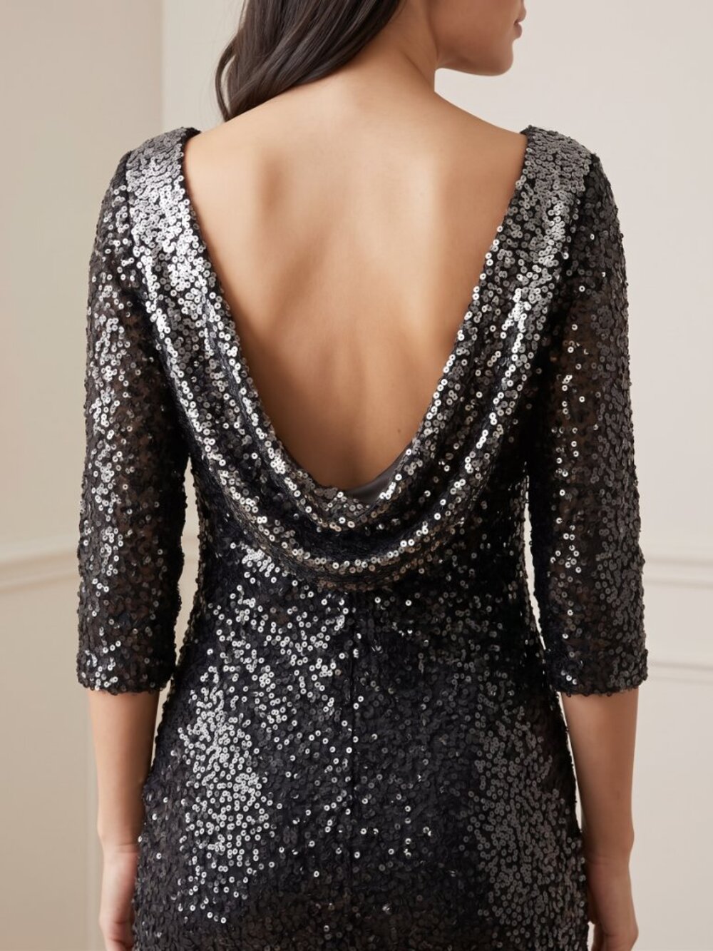 Jessica Simpson Cowl Back Black Sequin Mini Dress